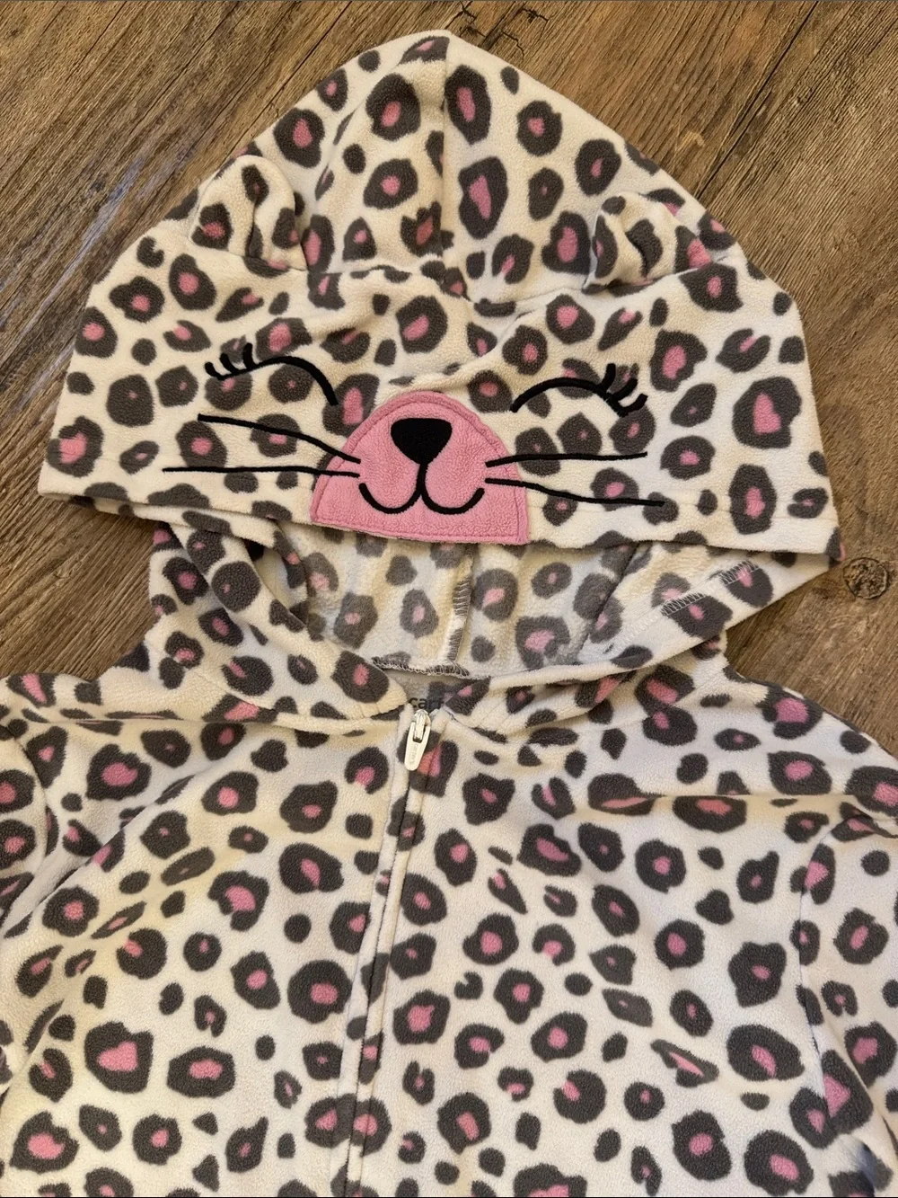 Carter's Pink and Cream Leopard-Print Hooded Footie